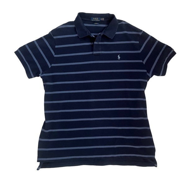 Polo Ralph Lauren Custom Fit Navy Blue Stripe Polo Shirt Size 2XL Tall - Picture 1 of 5